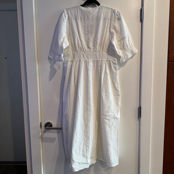 New Boden Broderie Midi Tea Dress White Eyelet Button Front Short Sleeve Sz 8 - Picture 7 of 7